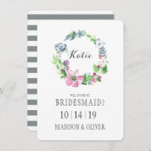 Invitation Aquarelle florale et demoiselle d'honneur du (Devant / Derrière)