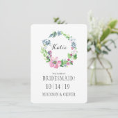 Invitation Aquarelle florale et demoiselle d'honneur du (Debout devant)