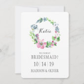 Invitation Aquarelle florale et demoiselle d'honneur du (Devant)