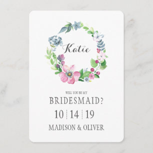 Invitation Aquarelle florale et demoiselle d'honneur du