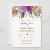 Invitation Aquarelle Florale Étincelle Mariage d'Améthyste (Devant)