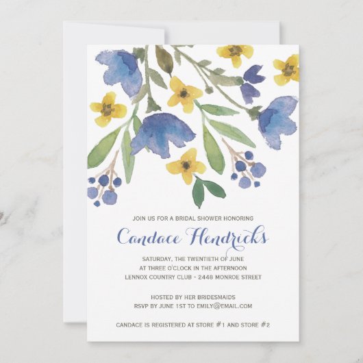 Invitation Aquarelle florale | Fête des mariées (Devant)