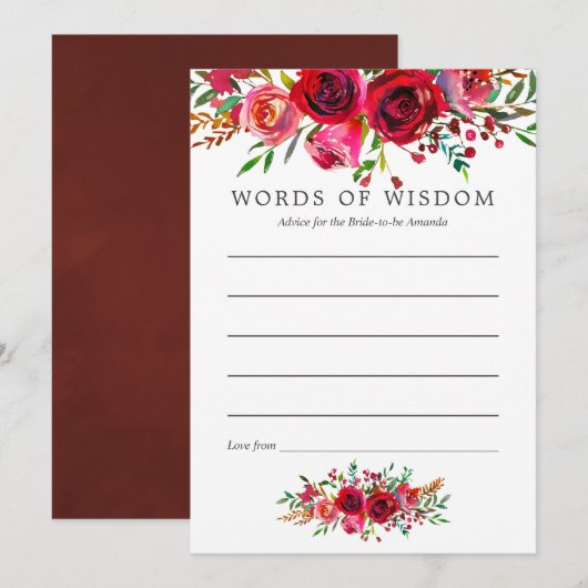 Invitation Aquarelle Florale Fête des mariées Conseils pour m (Devant / Derrière)