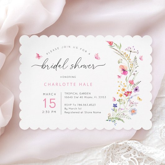 Invitation Aquarelle florale Fête des mariées rose