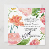 Invitation Aquarelle florale Feuillage rose moderne (Devant)