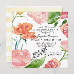 Invitation Aquarelle florale Feuillage rose moderne