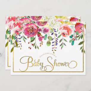 Invitation Aquarelle Florale Fleurs Baby shower moderne