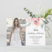 Invitation Aquarelle florale florale floue femme photo d'anni (Debout devant)
