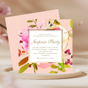 Invitation Aquarelle florale floue avec points Surprise Party
