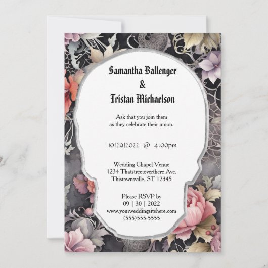 Invitation Aquarelle Florale Forme du crâne Moderne Goth Mari (Devant)