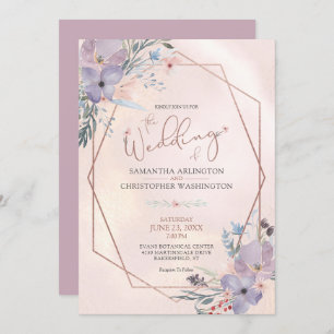 Invitation Aquarelle Florale géométrique Lilac Mariage