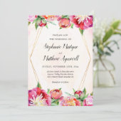Invitation Aquarelle florale géométrique Mariage de pivoine d (Debout devant)