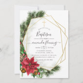 Invitation Aquarelle Florale Géométrique Noël Baptême (Devant)