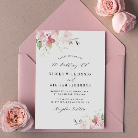 Invitation aquarelle florale gris et mariage