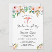 Invitation Aquarelle Florale Infirmière Diplôme de photograph (Devant)