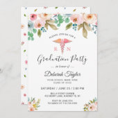 Invitation Aquarelle Florale Infirmière Diplôme de photograph (Devant / Derrière)