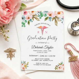 Invitation Aquarelle Florale Infirmière Diplôme de photograph