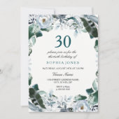 Invitation Aquarelle florale Jade Vert 30e anniversaire Invit (Devant)