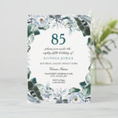 Invitation Aquarelle florale Jade Vert 85e anniversaire Invit (Debout devant)