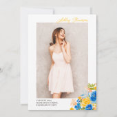 Invitation Aquarelle florale jaune bleu graduation photo (Dos)