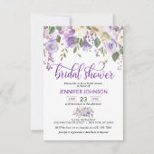 Invitation Aquarelle Florale Lavande Fête des mariées pourpre (Devant)