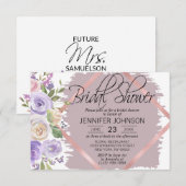 Invitation Aquarelle Florale Lavande Fête des mariées pourpre (Devant / Derrière)