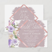 Invitation Aquarelle Florale Lavande Fête des mariées pourpre (Devant / Derrière)