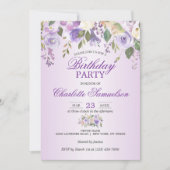 Invitation Aquarelle Florale Lavande pourpre ANNIVERSAIRE (Devant)