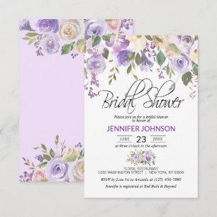 Invitation Aquarelle Florale Lavande Purple Fête des mariées 