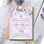 Invitation Aquarelle Florale Lavande violet étoile Bat mitzva