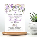 Invitation Aquarelle Florale Lavande violet étoile Bat mitzva<br><div class="desc">Simplement élégant bouquet floral rustique design en aquarelle (aquarelle) vert verdure,  lavande,  violet,  violet,  lilas,  rose rousse,  pêche,  roses de fleurs blanches / pivoine sur des lettres arrière - plans blanches et vert foncé sauge. Des invitations BAT MITZVAH pour les filles. L'étoile de David au milieu.</div>