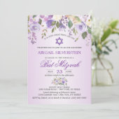 Invitation Aquarelle Florale Lavande violet étoile Bat mitzva (Debout devant)