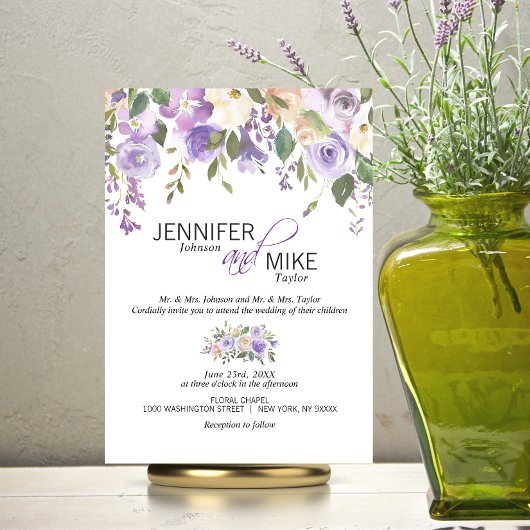Invitation Aquarelle Florale Lavande violet Mariage Lilac