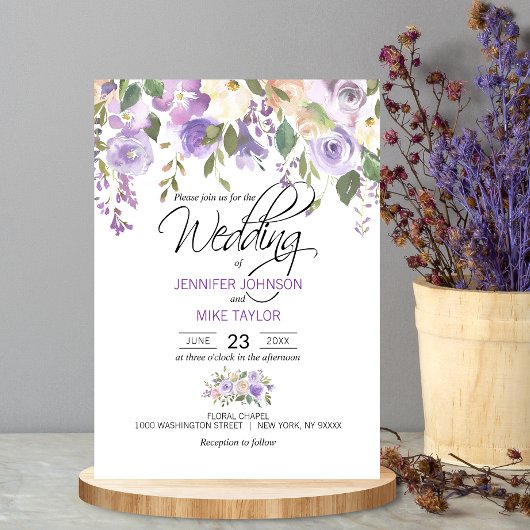 Invitation Aquarelle Florale Lavande violet Mariage Lilac