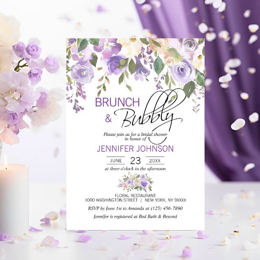 Invitation Aquarelle Florale Lavande violette Brunch nuptial