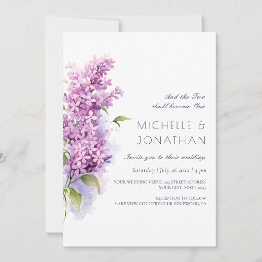 Invitation Aquarelle florale Lilac Bible chrétienne Mariage (Devant)