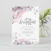 Invitation Aquarelle Florale Lilac Pink Splash Script Mariage (Debout devant)