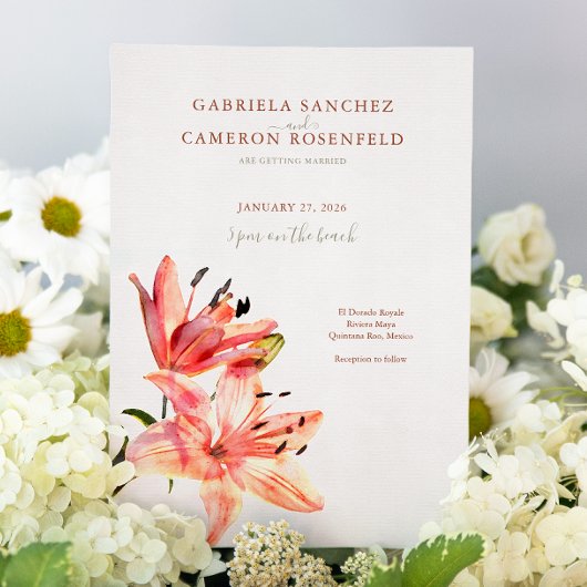 Invitation Aquarelle Florale Lillies Terracotta