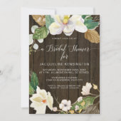 Invitation Aquarelle Florale Magnolia blanche Bois rustique (Devant)