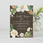 Invitation Aquarelle Florale Magnolia blanche Bois rustique (Debout devant)