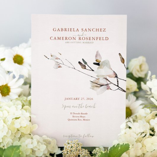 Invitation Aquarelle Florale Magnolia Terracotta