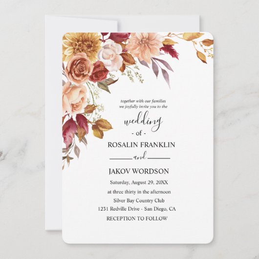 Invitation aquarelle florale mariage (Devant)