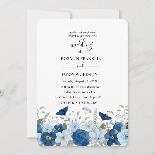 Invitation aquarelle florale mariage (Devant)