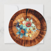 Invitation Aquarelle florale Mariage coupe bois rustique (Dos)