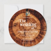 Invitation Aquarelle florale Mariage coupe bois rustique (Devant)