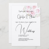 Invitation Aquarelle florale mariage de typographie moderne (Devant / Derrière)