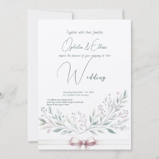 Invitation Aquarelle florale mariage de typographie moderne (Devant)