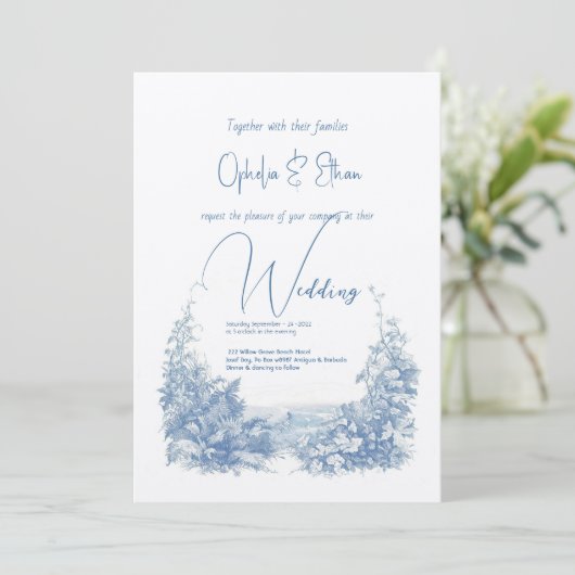 Invitation Aquarelle florale mariage de typographie moderne (Debout devant)