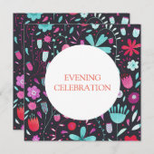 Invitation Aquarelle florale Mariage soirée foncée (Devant / Derrière)