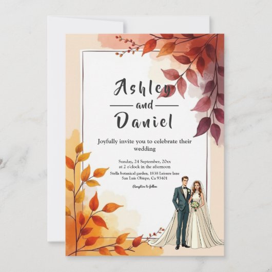 Invitation Aquarelle Florale Mariée Et Mariage de automne De (Devant)